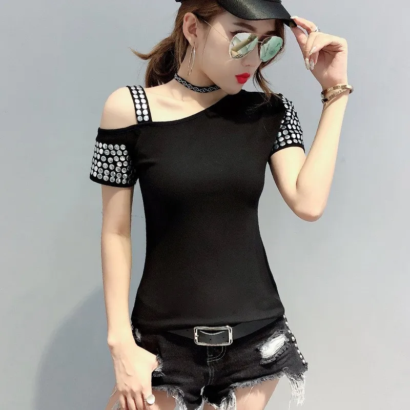 Женская футболка с коротким рукавом модная облегающая размера плюс косым