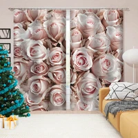Customized size Luxury pink rose curtains 3D Blackout Curtains For Living room Bedding room