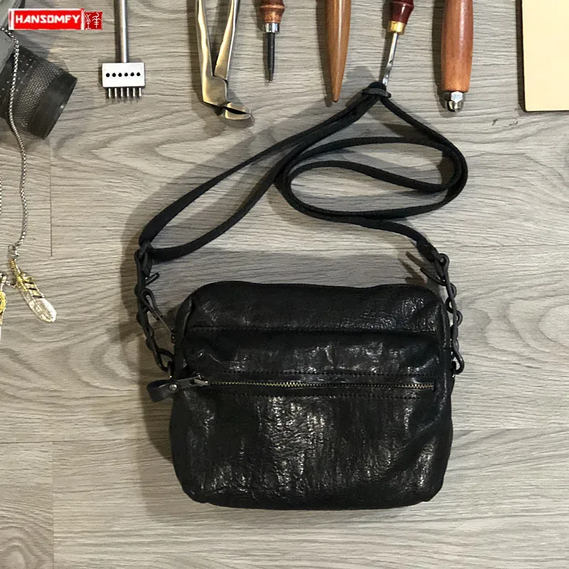 Маленькая квадратная сумка для мужчин мужская через плечо из натуральной