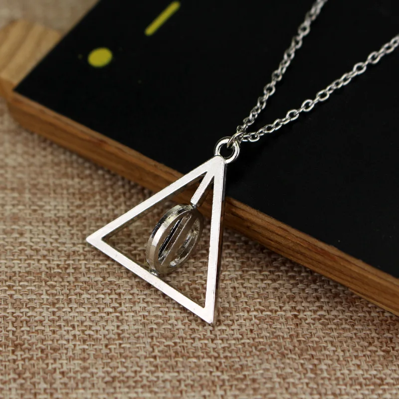 

HP Neckalce Vintage Triangle Rotatable Deathly Hallows Necklaces Harry Jewelry