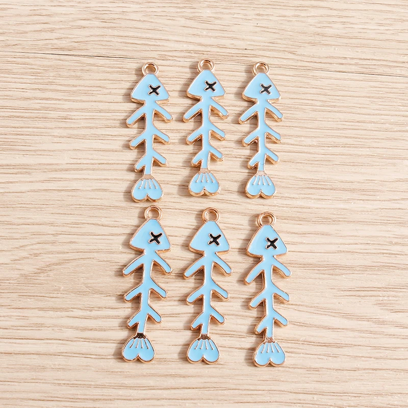 

10pcs 11*35mm Cartoon Enamel Fish Bone Charms for Making Cute Drop Earrings Pendants Necklaces Keychains DIY Jewelry Findings