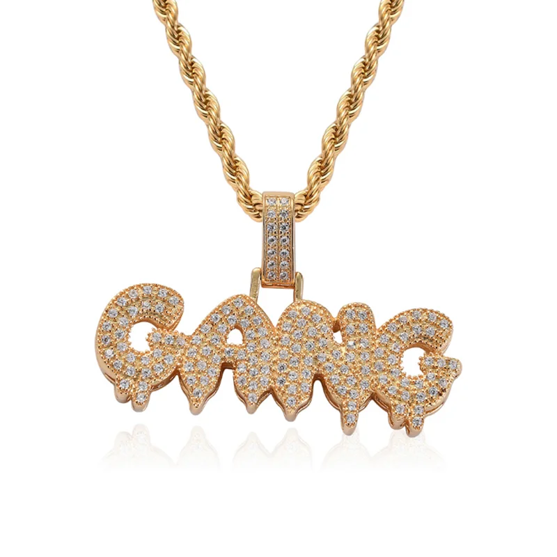 

Hip Hop Rhinestone Necklace Ice Out Letters Pendant Cubic Zircon Chain Luxury Rock Jewelry