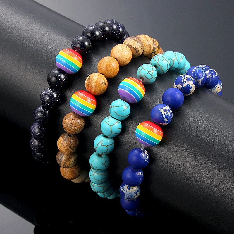 Женские и мужские браслеты с радужными камнями |