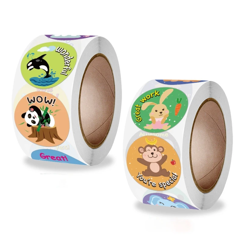 

New Roll Children'S Animal Cartoon Animated Gift Box Packaging Sticker Holiday Decoration Gift Sticker Seal 500 Pcs/Roll