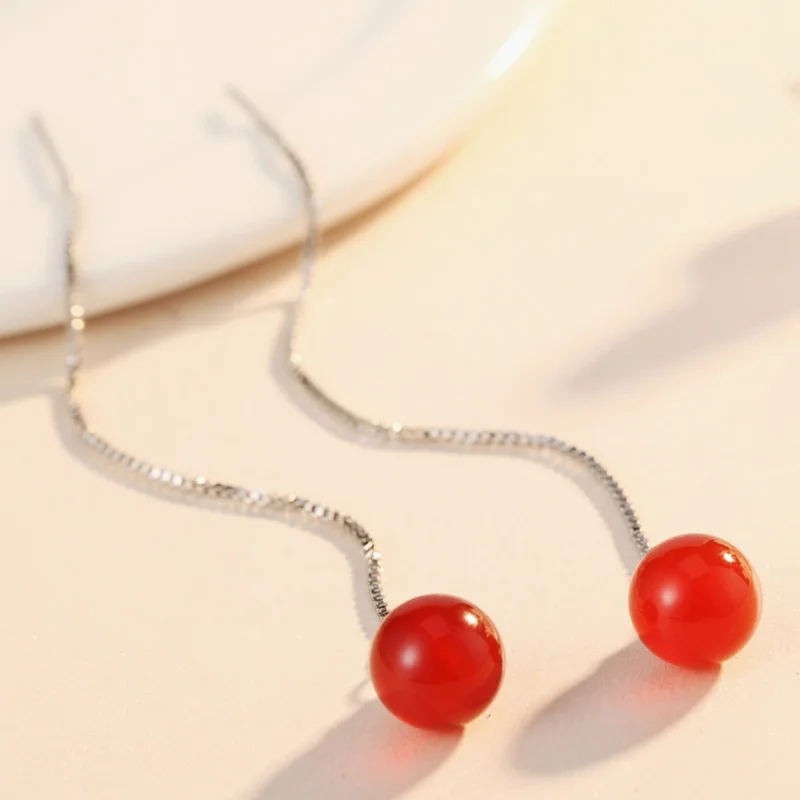 

S925 Silver Needle Super Flash Agate Ear Line Women's New Fashion Temperament Simple Design Sense Earrings Jewelry Accessories