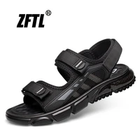zftl mens sandals summer new outdoor leisure velcro mens sandals cushion beach shoes latex soft sole roman shoes brand casual