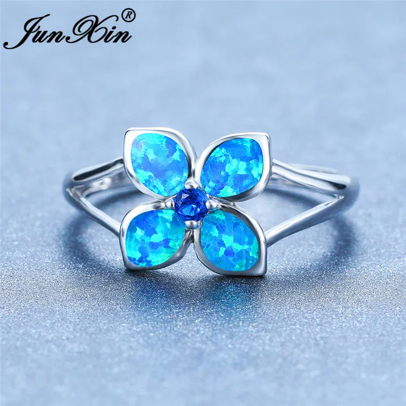 Очарование завод цветок кольцо из белого золота цвет радуги зеленый сине-белые