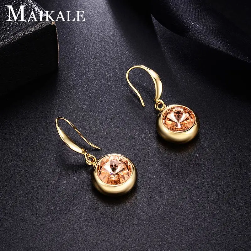11-golddarkchampagne Женские разноцветные серьги MAIKALE, круглые модные серьги-подвески с крючком с золотистым/серебристым покрытием и фианитом для подарка - Окраска металла: 11-golddarkchampagne