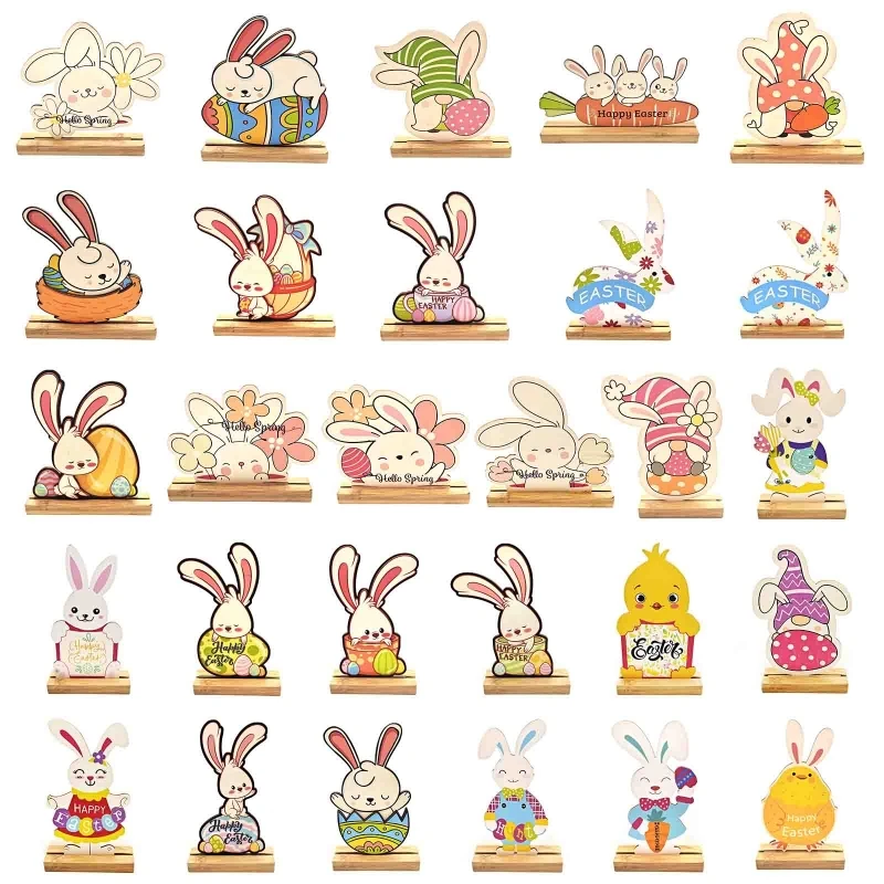 

Painted Wooden Easter Gnome Desktop Ornament Cute Bunny Rabbit Decor Happy Easter Party Supplies Table Decoration Craft Gifts