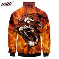 ujwi 3d stand collar flame tiger hoodie hood menwomen zipper hoodies long sleeve zip up unisex 3d jackets tops pattern custom