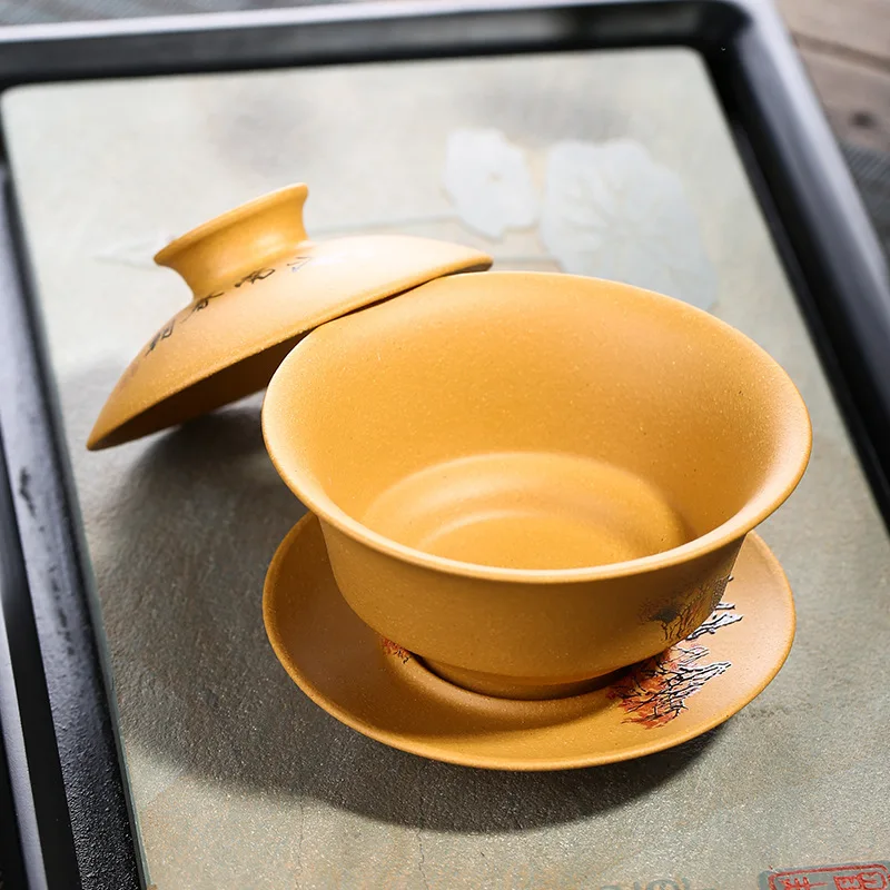 Yixing чай Tureen руда грязь фиолетовая глина ручная роспись Gaiwan творческая чайная