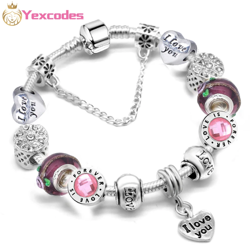 

Romantic Style Silver Plated Snake Chain Charm Bracelet, Gift For Wife, Valentine's Day Family Jewelry Bracelets Gifts