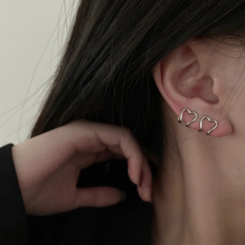 2022 Korea Silver Color metal Geometric Heart Ear Cuff Stackable Simple C-shape Clip Earrings Women Aesthetic Jewelry | Украшения и