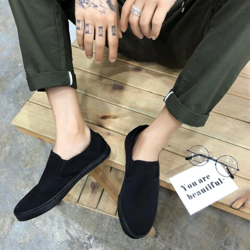 Новые мужские парусиновые кроссовки повседневные Лоферы без шнуровки большие