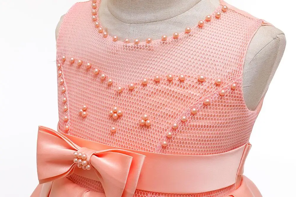 

New Summer Flower Girls Party Wedding Birthday Dress Princess Dress For Girls Tutu Baby Kids Pearl Dress vestido 2-10 Years