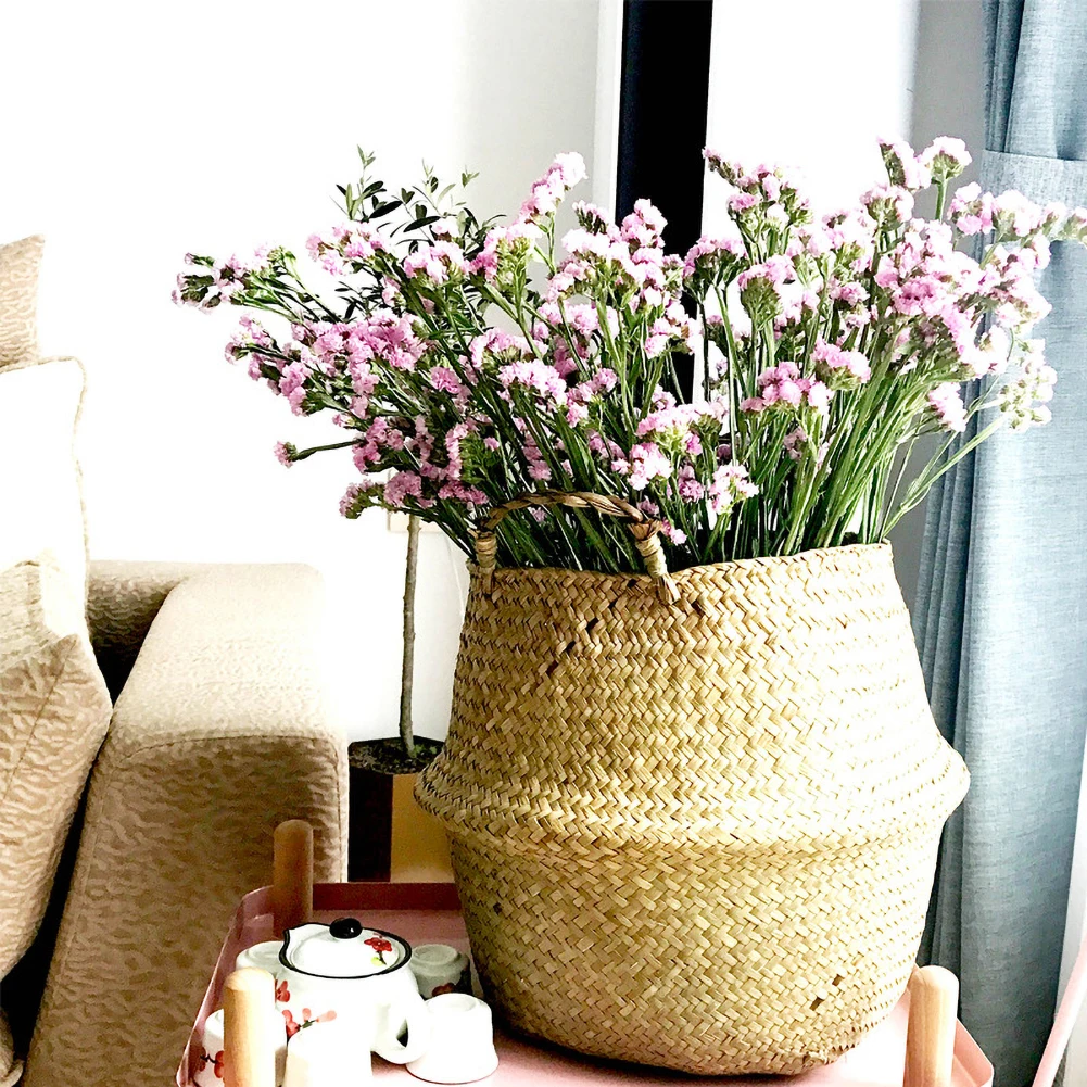 

Pastoral Wind Straw Folding Flower Pot Storage Basket Living Room Gardening Decoration Portable Plant Rattan Flower Basket