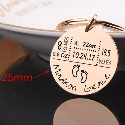 rose gold Детский брелок для ключей, ювелирные изделия, Настраиваемые данные для детей, круглый брелок для ключей, новинка для папы, подарок для мамы, детский подарок на день рождения, памятный брелок, подарки - Цвет: rose gold