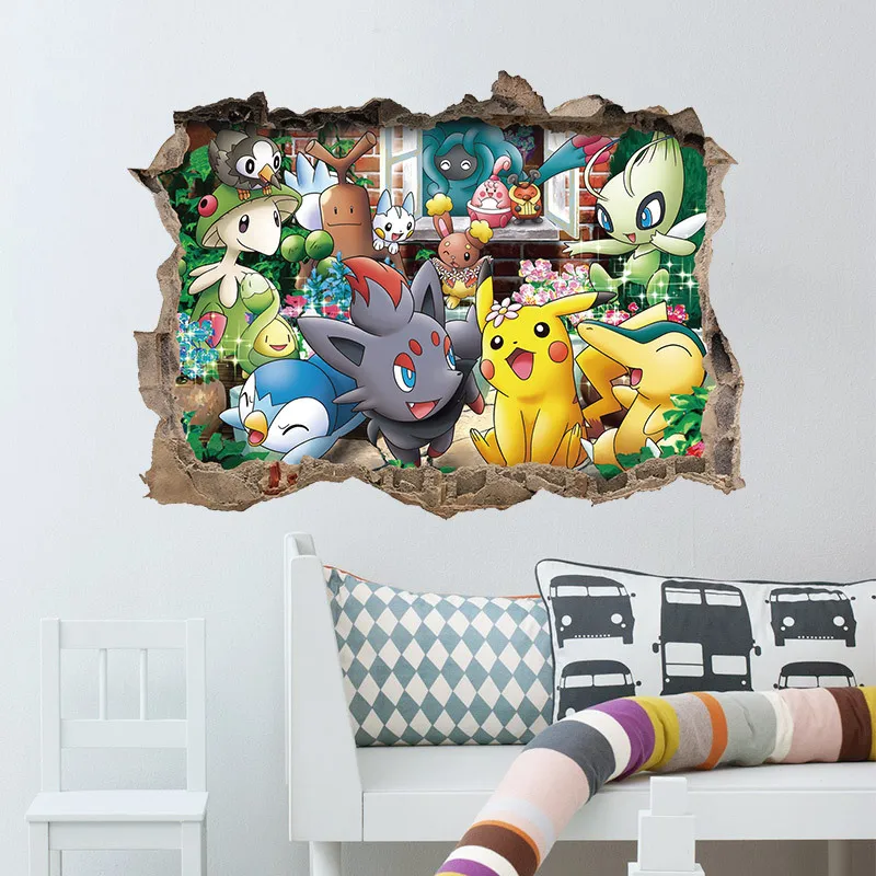 Adhesivos removibles de Pok&eacute;mon para pared, calcoman&iacute;as 3D de Anime Kawaii de Pikachu, Jigglypuff, decoraci&oacute;n para el hogar, dormitorio de ni&ntilde;os, arte de sala de estar, Mural-1