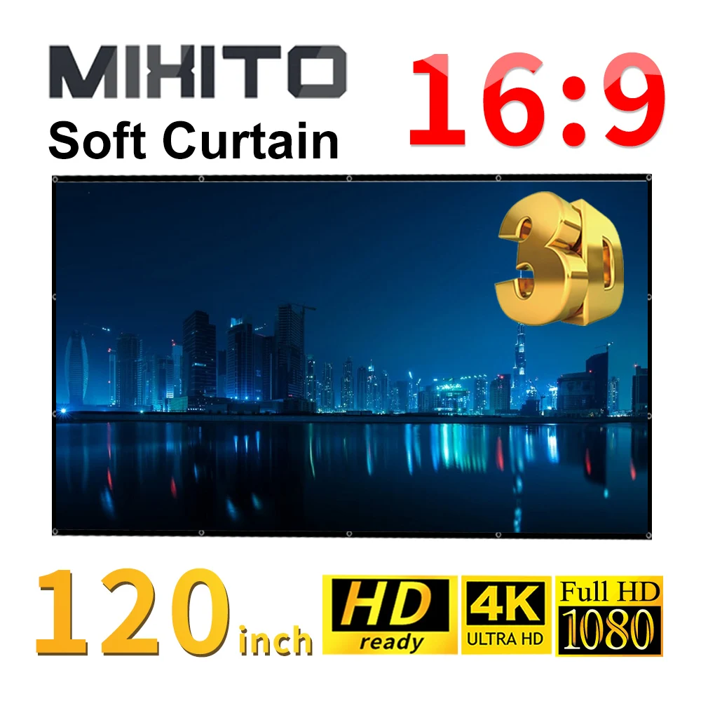 

Проектор MIXITO 120 дюймов, проектор 16:9, уличный, KTV, офисный, портативный, простой, мягкая занавеска, проекция