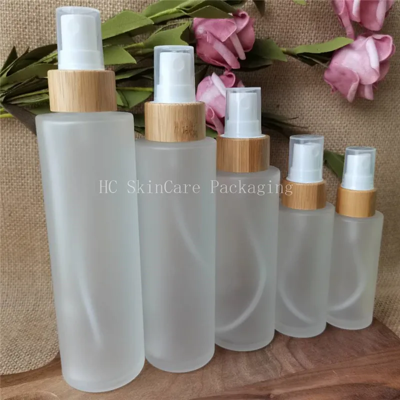 Wholesale And Retail Portable Frosted New Type Glass Empty Spray Bottle Bamboo Cap Travel Makeup Perfume Atomizer Container