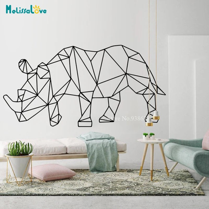 Рино Декор геометрические контуры стены Искусство Животные тема стикер подарок виниловая наклейка стены переводное искусство JH005