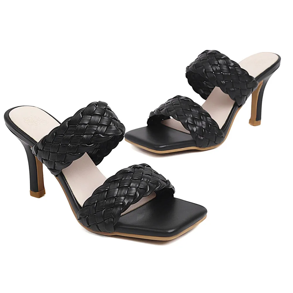 

BONJOMARISA Brand 2021 Female Open Toe Weave High Heels Sandals Women Party Sandals Women Dress Design New Summer Shoes Woman