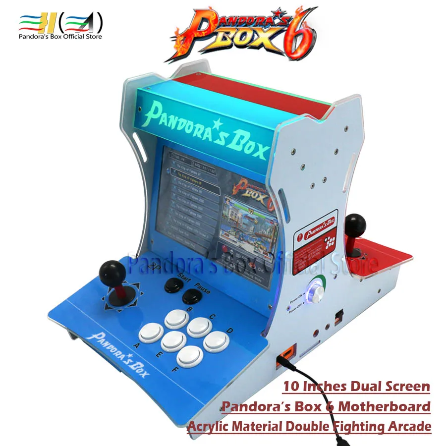 Pandora Box 6 пластиковый бартоп 2 игрока мини аркадная машина 10 дюймов двойной экран Двойная Боевая игровая консоль Аркада 3d игра