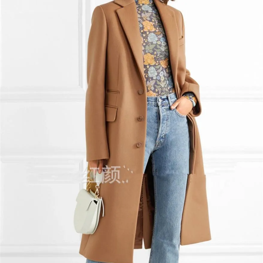 Женское шерстяное пальто, элегантное теплое длинное приталенное пальто верблюжьего цвета в английском стиле, модель r1718, 2019