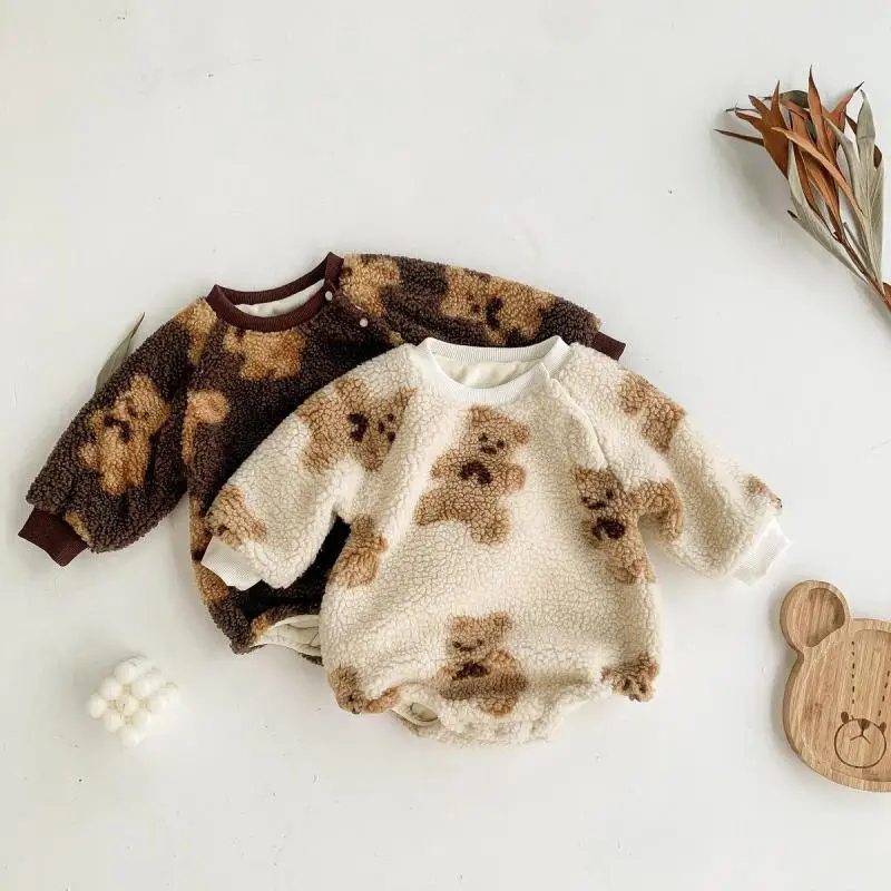 

2021 New Winter Fashion Baby Clothes Boys Plush Long Sleeve Infant Gilrs Cute Cartoon Little Bear Jumpsuit One-piece Bodysuit