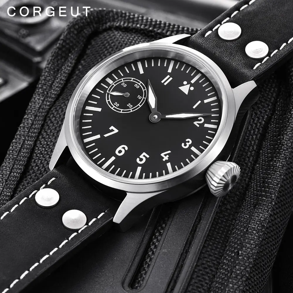 Corgeut 17 Jewels механические наручные часы Чайка 3600 движение 6497 Модные Кожаные