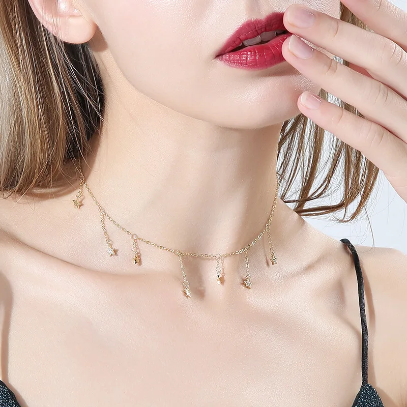 Новинка, Boho, женское колье золотого цвета, цепочка, ожерелье со стразами, с кисточками, Звездные бусины, Collana Kolye Bijoux Collares Mujer Collier Femme