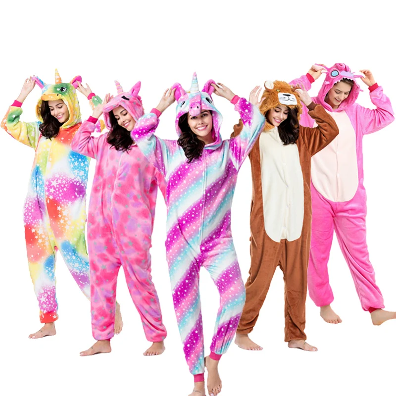 Kigurumi Пижама зимняя, теплая, с капюшоном животного Пижама Единорог totoro Panda Покемон стежка Cat Комбинезоны для взрослых Для женщин Для мужчин