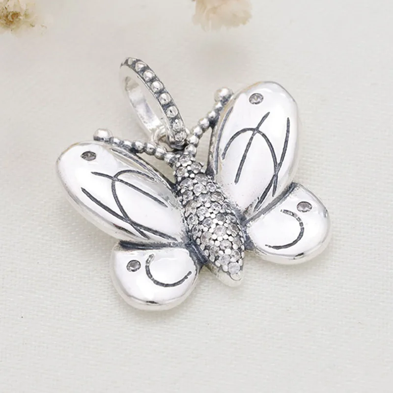 

100% 925 Sterling Silver Silver Butterfly Flying Simple Fashion Pendant Fit Pandora Women Bracelet & Necklace Diy Jewelry
