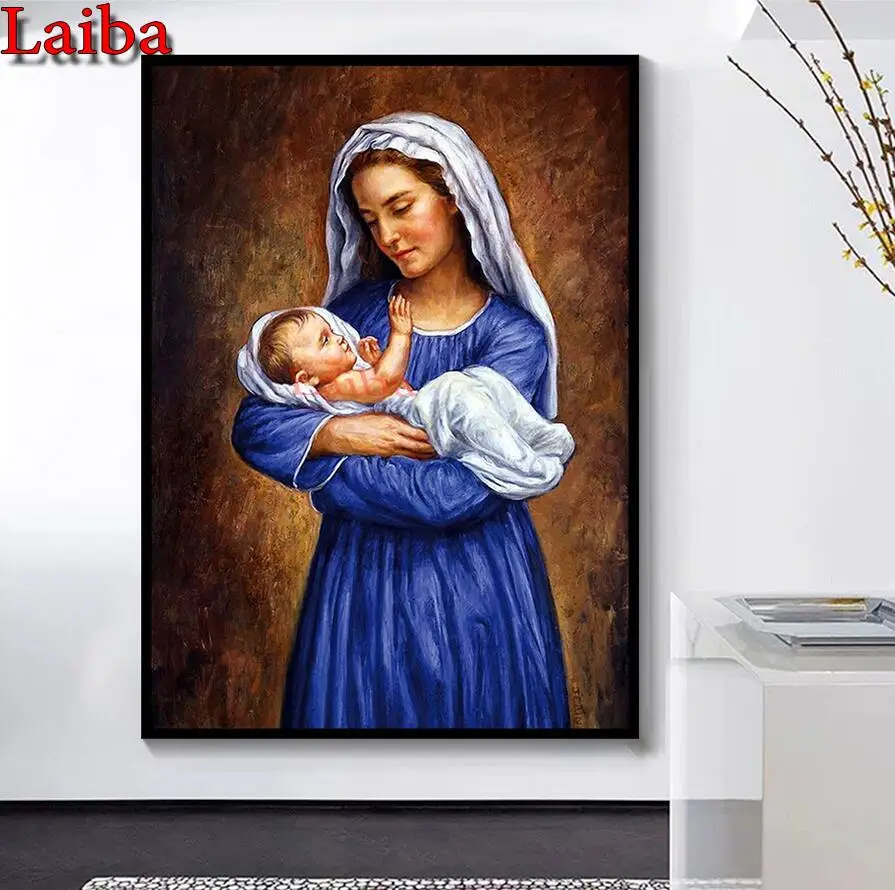 5D полноразмерная круглая Алмазная вышивка крестиком религия иконы мама с