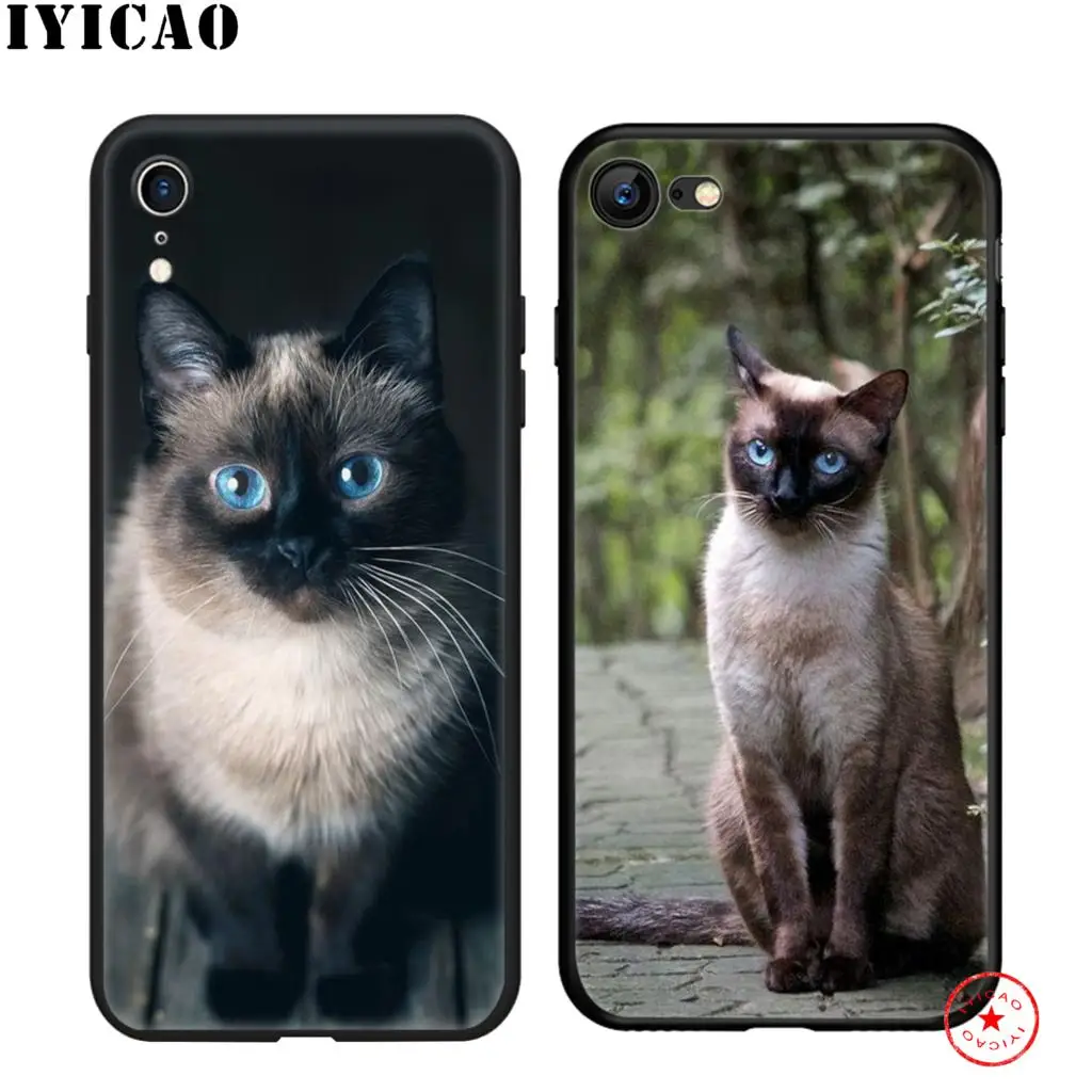 IYICAO Cute Siamese Cat Soft Black Silicone Case for iPhone 11 Pro Xr Xs Max X or 10 8 7 6 6S Plus 5 5S SE |