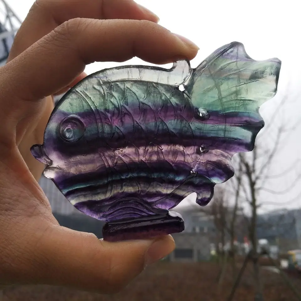 

AAAAA+Natural Fluorite Quartz Crystal Hand-carved Tropical Fish