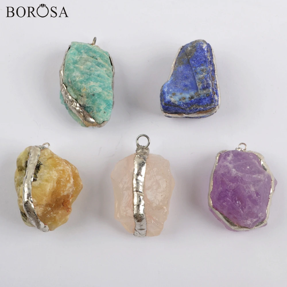BOROSA посеребренные необработанные натуральные камни Подвески Бесплатная форма