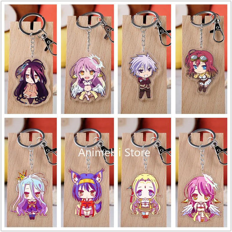 

20 pcs/lot NO GAME NO LIFE Acrylic Keychain Toy Figure Sora Shiro Bag Pendant Key Ring Gifts