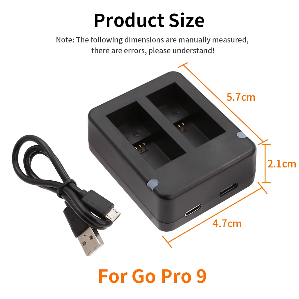 Зарядное устройство HONGDAK с двумя портами для Go Pro Hero 9 8 7 6 5 черная камера USB-кабелем
