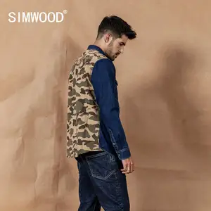 SIMWOOD 2022 Весенняя новая камуфляжная джинсовая рубашка с панелями, мужская хлопковая рубашка контрастного цвета в стиле милитари хип-хоп, 190460