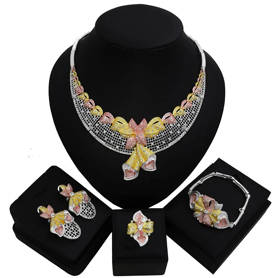 Женский комплект ювелирных изделий TSROUND серьги с цветком и бантом из кубического