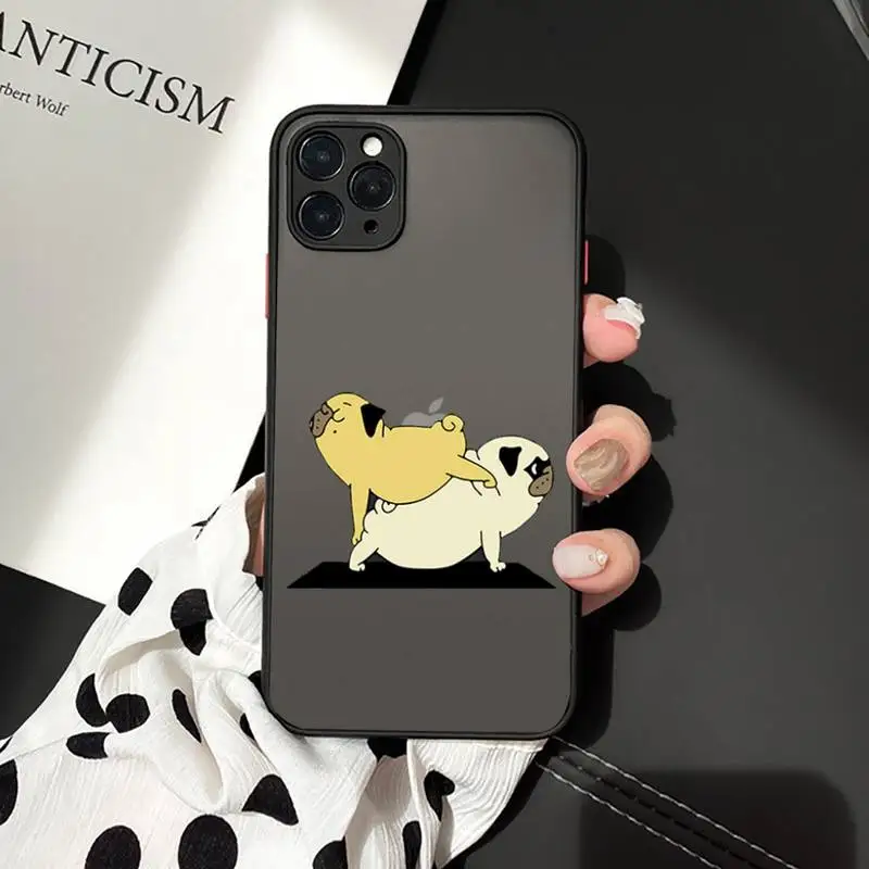 

Cute Cartoon Pug Animal Yoga Phone Case matte transparent For iphone 7 8 11 12 plus mini x xs xr pro max cover