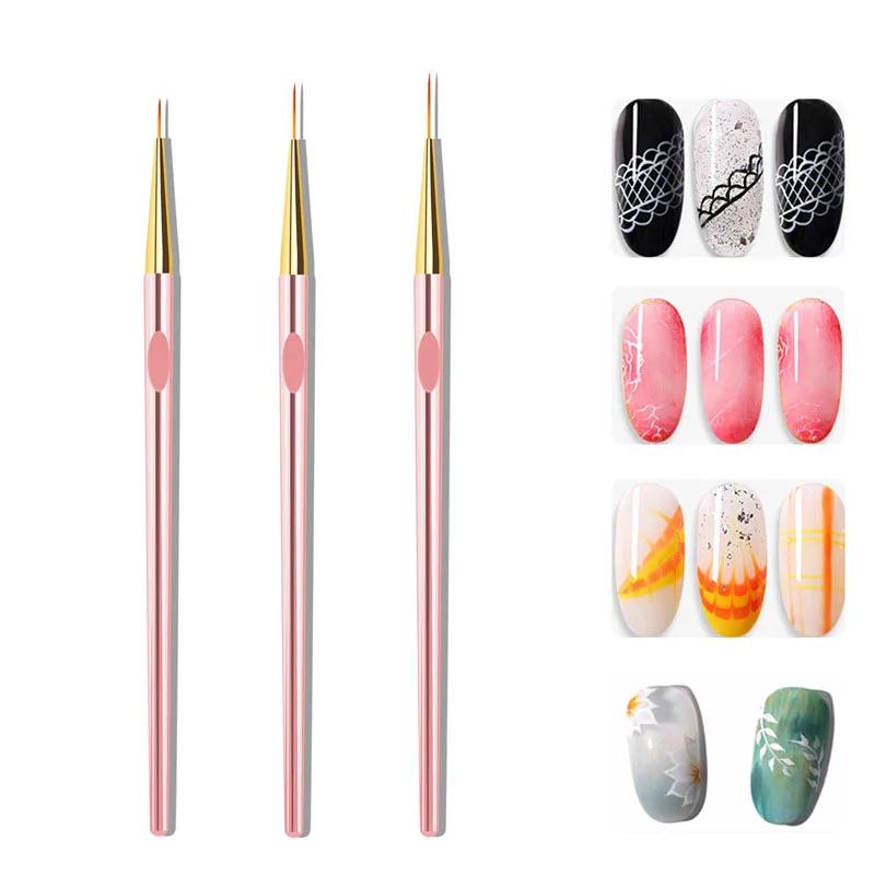 

3Pcs Acrylic French Stripe Nail Art Liner Brush Set 3D Tips Manicure Ultra-thin Line Drawing Pen UV Gel Brushes Painting Tools