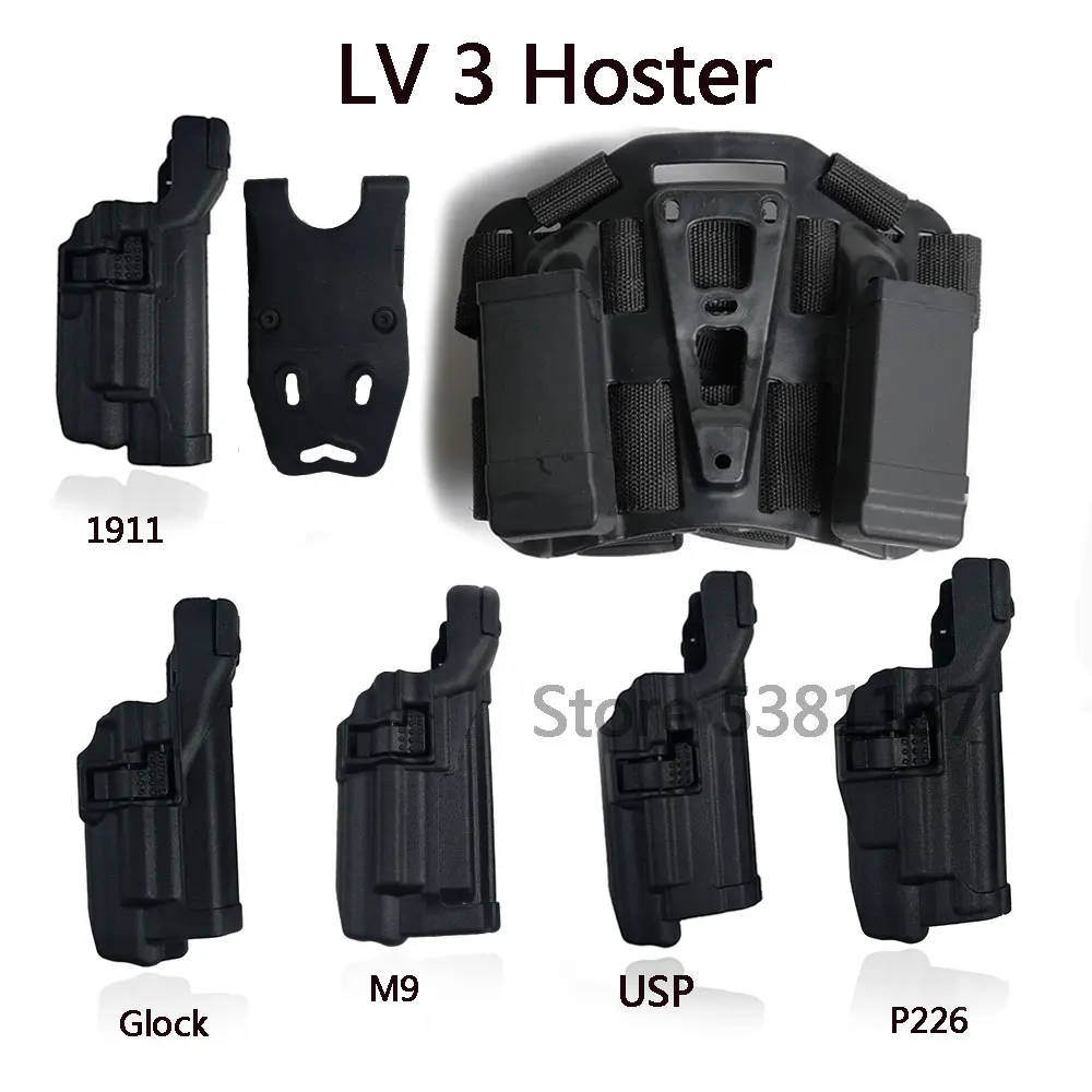 

LV3 Quick Drop Glock 17/19 USP P226 M9 1911 Holster Bearing Flashlight Gun Carry Belt Holster Gun Holster Leg Holster Right Hand