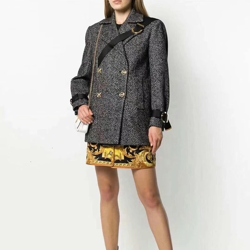 Женский Асимметричный костюм CHICEVER полосатый блейзер с отложным воротником и