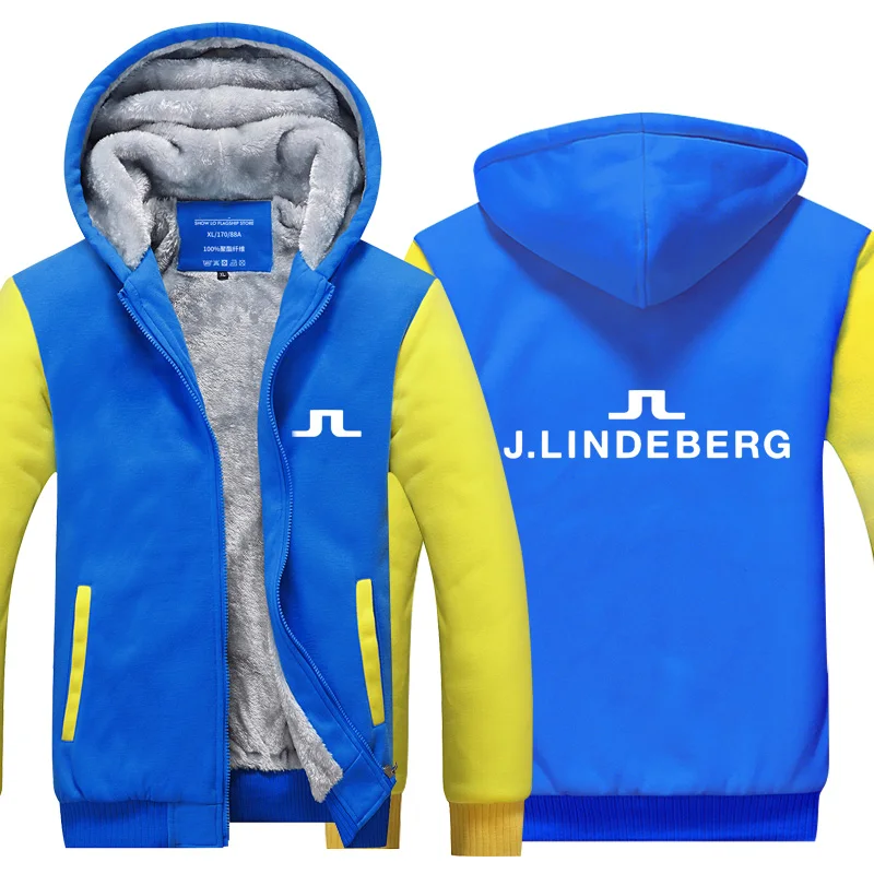 

J Lindeberg Golf Clothing Casual Fleece Warm Hoodies Men Winter Outwear Thicken Jacket Slim Fit Zipper Hooded Hoody Men S-5XL