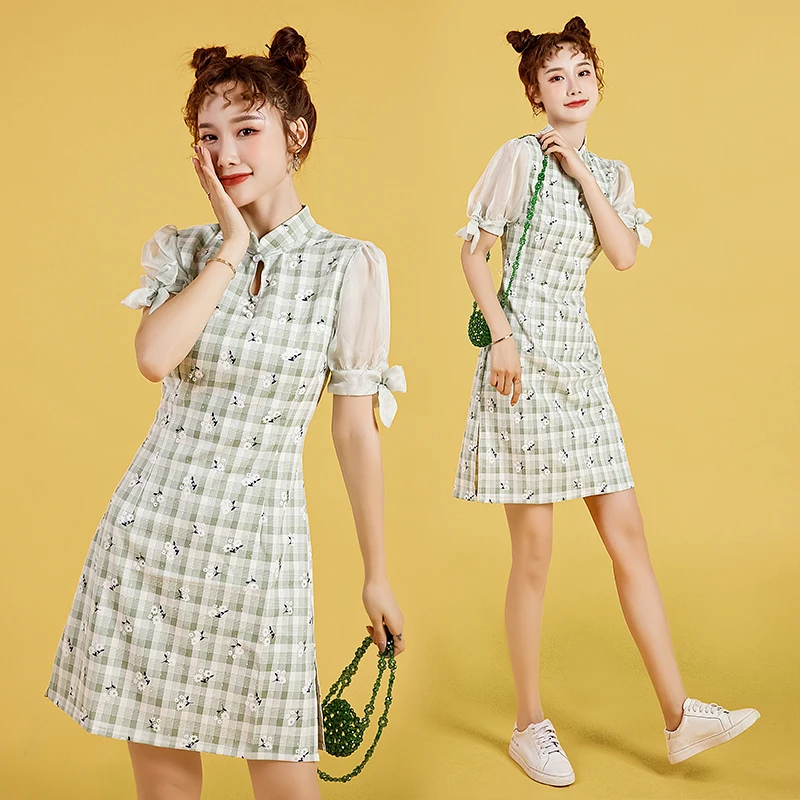 

Новинка от производителя qipao, летнее модифицированное платье для молодых девушек, модное Сетчатое платье с принтом, Китайская Республика