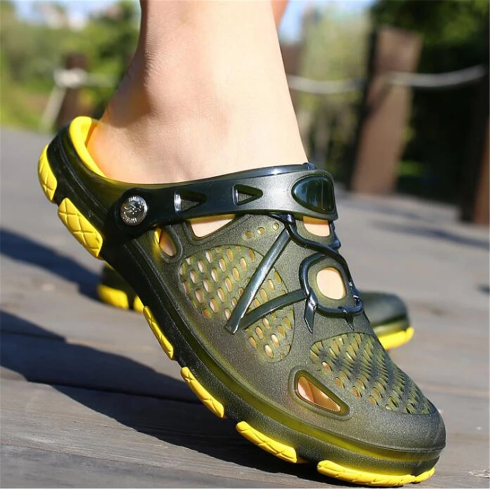 Летние мужские сандалии прозрачная обувь на полой подошве Нескользящие шлепанцы