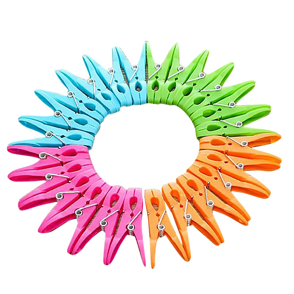 

24Pcs Laundry Clothes Pins Hanging Pegs Clips Plastic Cabides Hangers Racks Clothespins Kitchen Quality Hangers 7.3X1.4cm QE