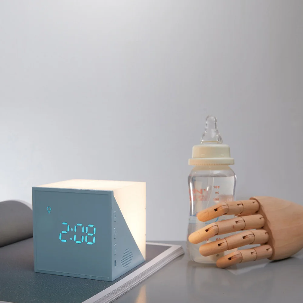 

Creative Time Cube Digital Alarm Clock Led Temperature Display Usb Charging Voice Control Small Night Light
